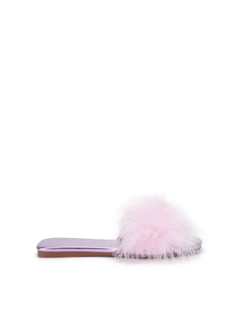 Janessa Pink Fluffy Flat Sandal