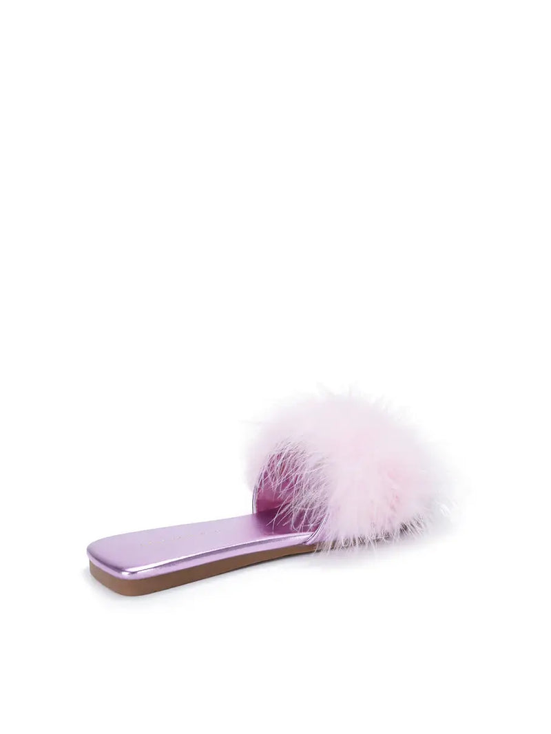 Janessa Pink Fluffy Flat Sandal