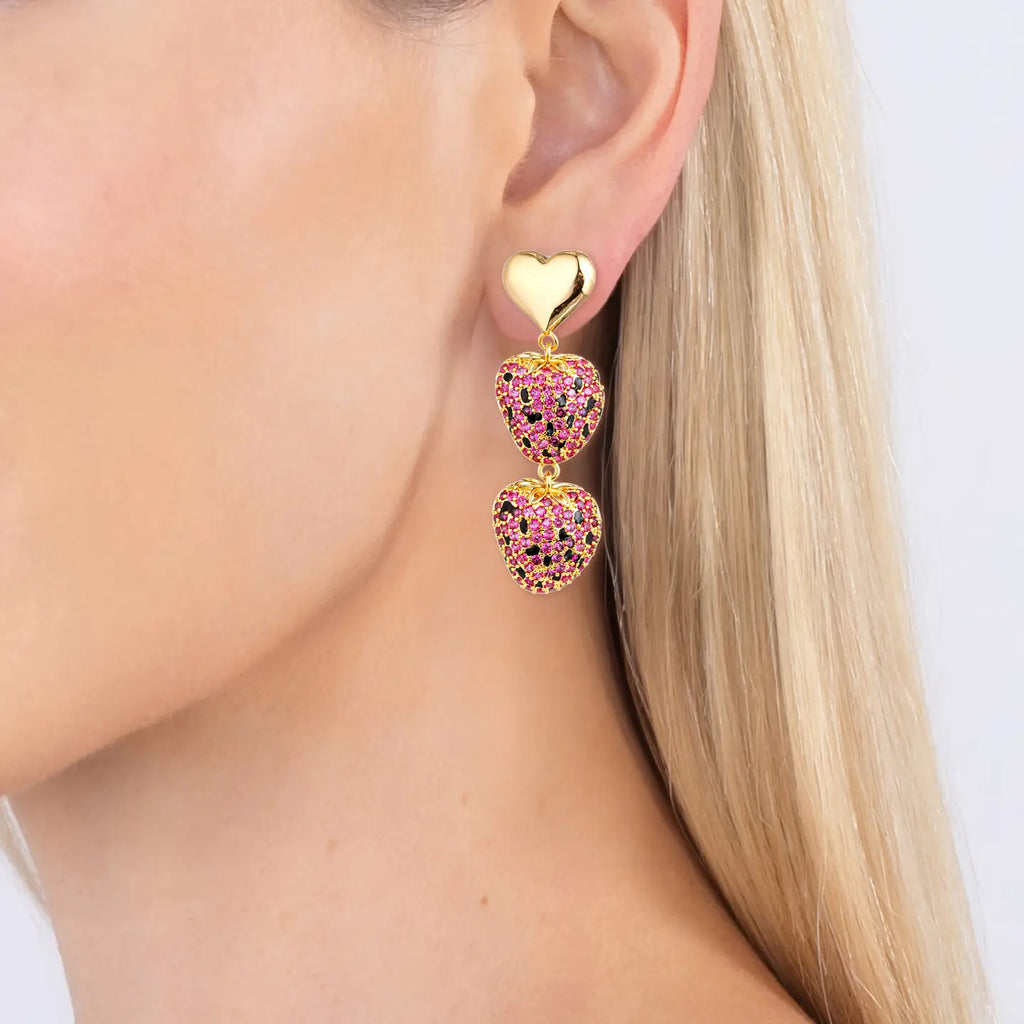 Pink Strawberry Heart Earrings