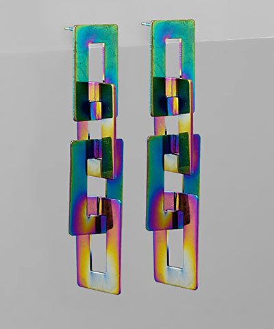 Iridescent Square Link Earring
